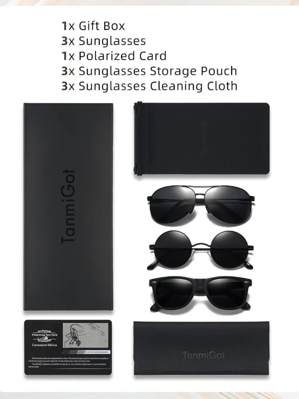 3 Pack Sunglasses Set - Retro Round, Aviator & Classic Styles, Polarized UV400